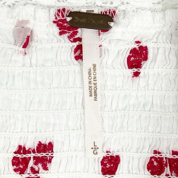 Free People Beautiful Fleur White Pink Floral Embroidered Peasant Top Large - Picture 10 of 11